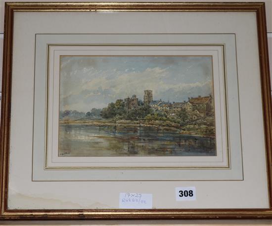 H. Wilkie River scene with a church 17 x 25cm